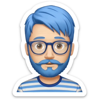 blue hair glasses man with beard and striped shirt sticker