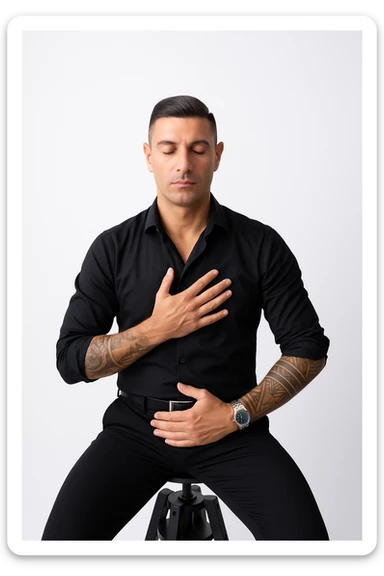 Uomo che applica la respirazione per calmare il suo sistema nervoso sticker