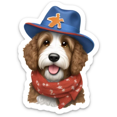 Bernedoodle with tennessee smokies hat and scarf sticker