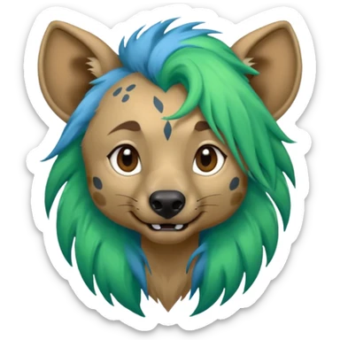 hyena withlong blue and green hair sticker