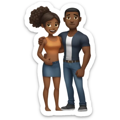 A brown skin woman with a big butt hugging a tall muscular brown skin man sticker
