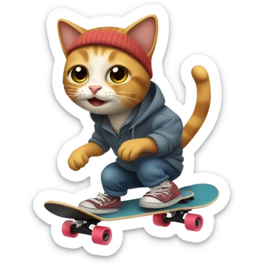 Skateboarding cat sticker