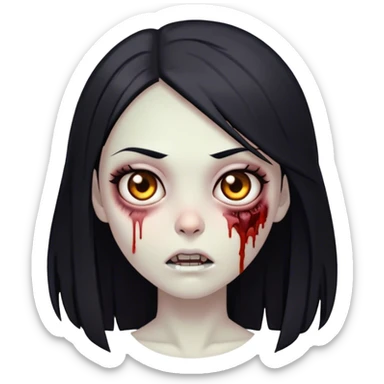 zombie girl with black hair and medium straight hair with brown eyes sticker