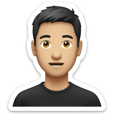 20 Years old asian man with a black t-shirt with a short cut sticker