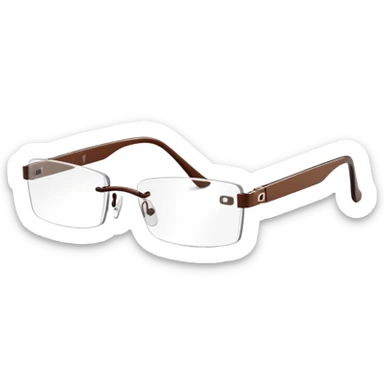 tiny Y2K brown rimless glasses, narrow rectangular lenses, angled view sticker