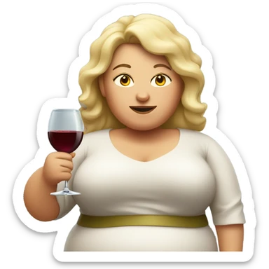 fat woman with a glass of wine sticker