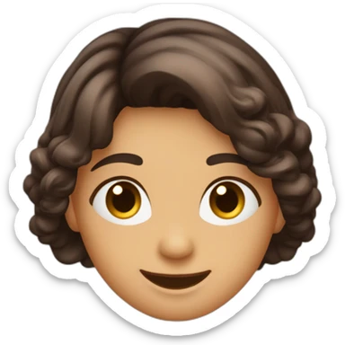 Nena pelo corto marron oscuro lacio ojos marron sonriente festejando sticker