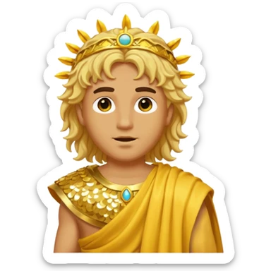 Sol, God of Sun from Roman Deities with long golden blonde wavy hair, yellow sequin toga  sticker