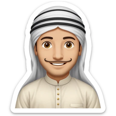 Emirati man smiling, traditional white kandura and ghutra, friendly expression sticker