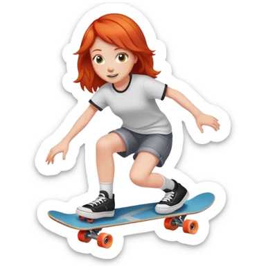 Red headed girl skate boarding  sticker