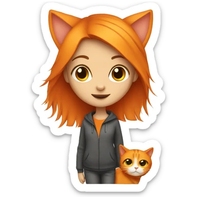 Girl with orange cat  sticker