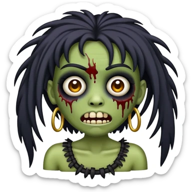 iPhone pro Max emoji menina zumbi cabelo preto longo com franja sticker