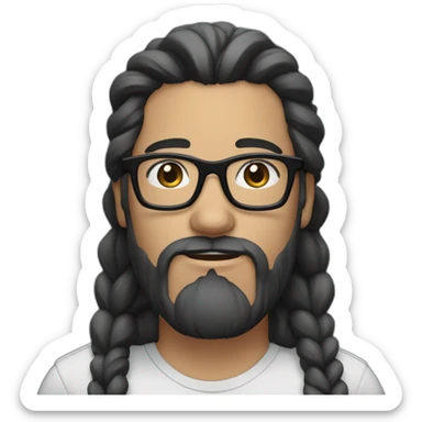 Man with black and White beard long hair in ponytail and glasses sticker