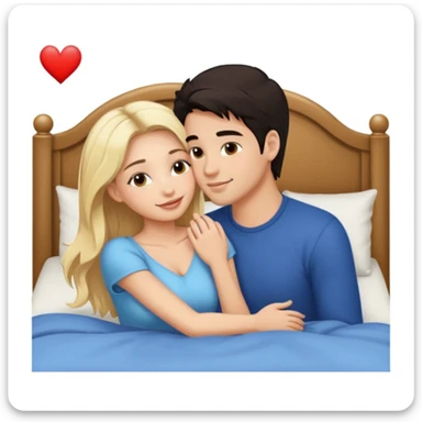 Naked man, dark Hair, kissing naked blonde Woman, bed,  sticker