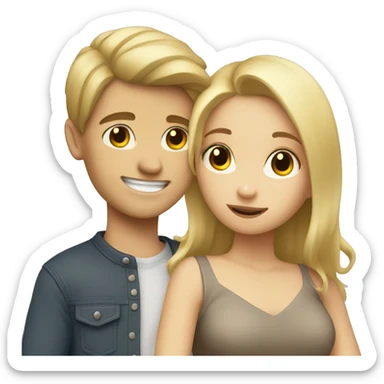 blonde girl with brunette boy hugging sticker