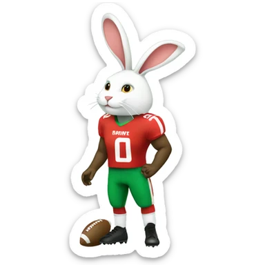 Football player in red and Green with a White rabbit  sticker