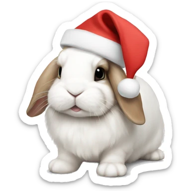 White mini lop in a Christmas hat sticker