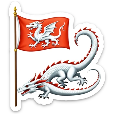 Create a flag with a red background and a white dragon like the red dragon of the welsh flag, but instead of back legs it has just a tail. This is the flag of the Anglo-Saxons sticker