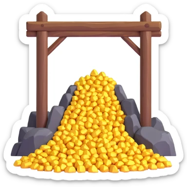 gold mine entrance with wooden beams and gold nuggets sticker