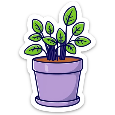 Young Plectranthus Verticillatus sprouts with perfectly circular penny-shaped leaves in a modern metallic planter sticker