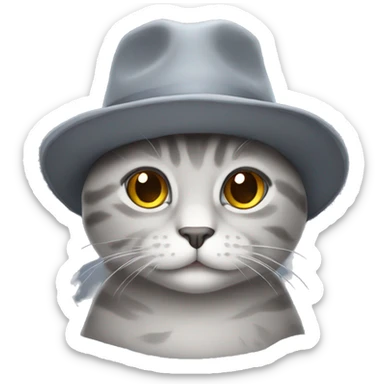 Grey cute cat with a hat sticker