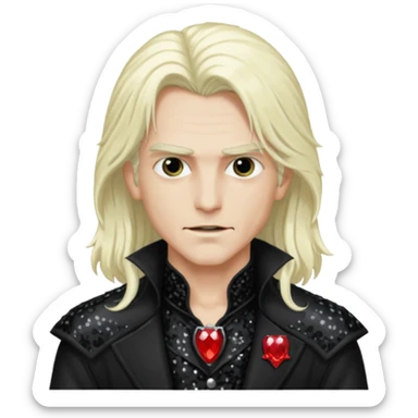 Alucard, Son of Dracula with long platinum blonde hair, black sequin outfit  sticker