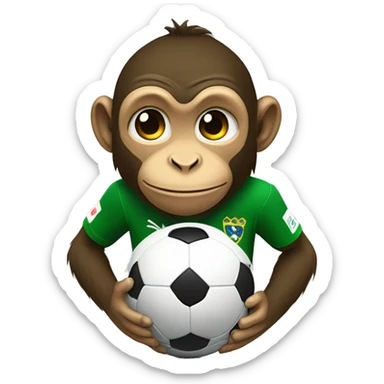 Make a monkey in Brazil national team soccer gear playing with a soccer ball and crying at the same time.  sticker