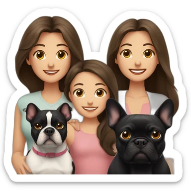Family-with-father-mother-two-brunettes-daughters-and-black-French-bulldog sticker