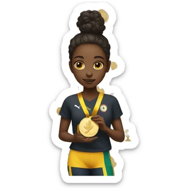 black girl holding a gold medal sticker
