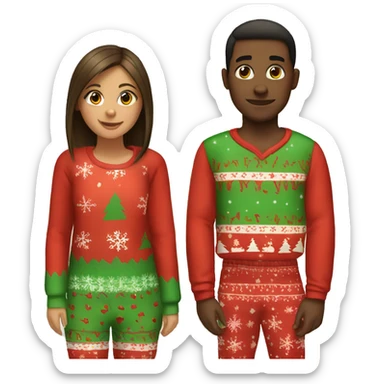 Girl and boy as a couple in Christmas pajamas  sticker