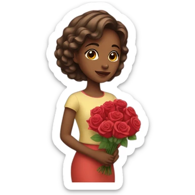 girl with a bouquet of roses sticker