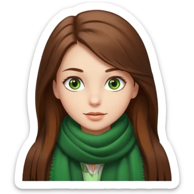 Girl green eyes brown long hair with brown-white winter clothes  sticker