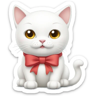 white cat with a bow  sticker