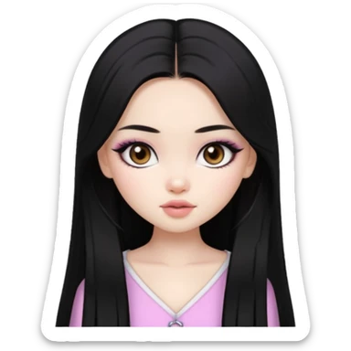 pale skin, girly bratz ASIAN baddie, beautiful dark brown eyes, pretty makeup, long dark black straight hair sticker