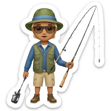 Man in motion casting a fishing rod full body sticker