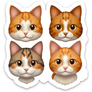 3 small cats different colours including brown tabby and white, patchy calico, and ginger and white sticker