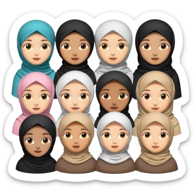 make 12 girls with different race, persona, occupation/hobby, and give some with hijab sticker