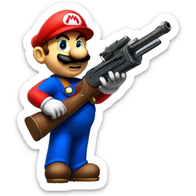Mario holding a T-Shirt gun sticker
