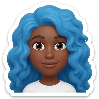 Yellow skin woman memoji with long curly blue hair sticker