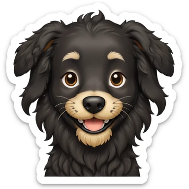 Tall, black, skinny dog with wiry wavy hair, and a beard and eyebrows smiling  sticker