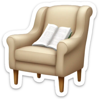 Simple Beige Armchair with blanket and open book on it sticker