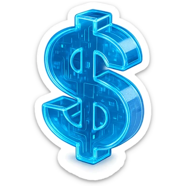 futuristic money symbol, glossy circuit style, luminous blue highlights, transparent background sticker