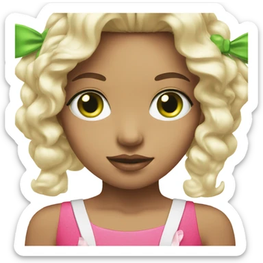 hot pink white girl with green eyes and bows sticker