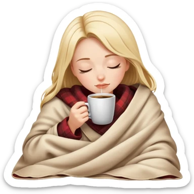 girl inside a blanket sipping coffee eyes closed sticker