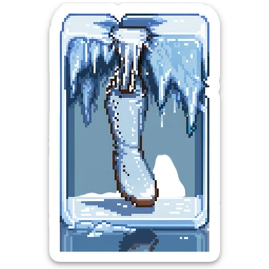 a foot that appears frozen with icicles and frost, sharp cutting edge sticker