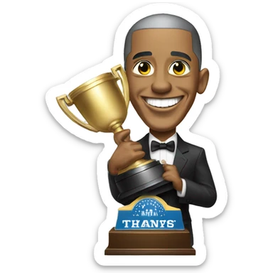 Barack Obama celebrating with a trophy sticker