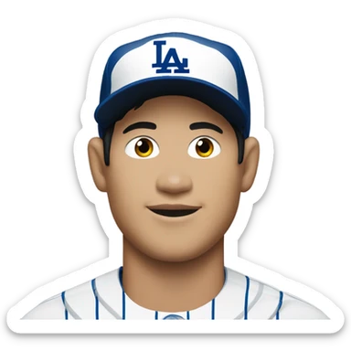 Shohei Ohtani in a dodgers uniform with two devil horns sticker