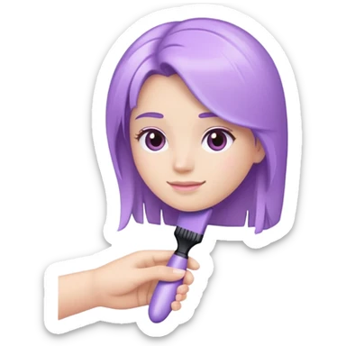 pastel purple hand holding a pastel purple hair brush, Apple iOS style emoji sticker
