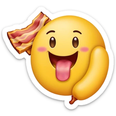 tongue out emoji holding a bacon strip sticker