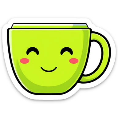 Cute tea cup with a happy face sticker